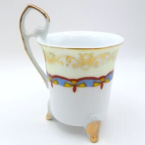 Decorative Footed Demitasse Cup, Novelty Porcelain Mini Cup, Gilt Trim Decor